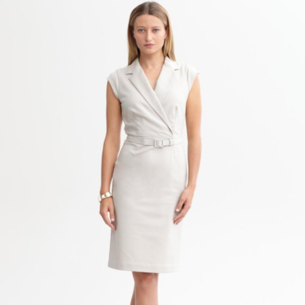 Banana Republic NWT Sleek Suit Belted Dress Stone size 4 Sleeveless